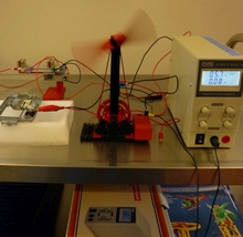Testaufbau für Fischertechnikantriebe und das Windrad